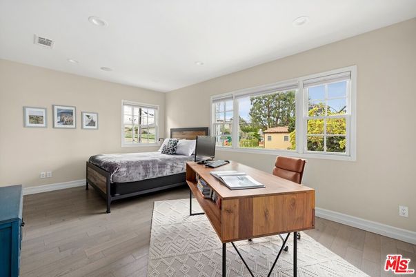 Bedroom, Home Office, Interior, Recessed Lighting, Wood Texture Flooring
