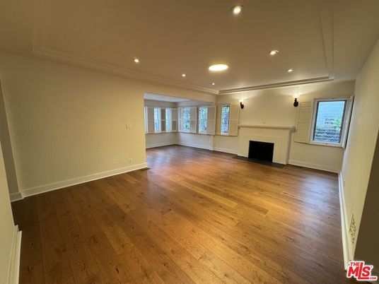 Empty room, Fireplace, Interior, Recessed Lighting, Wood Texture Flooring