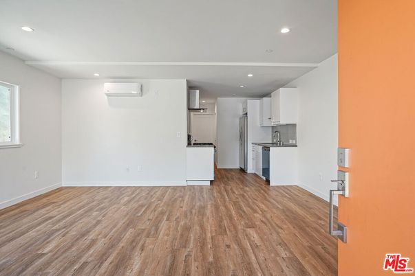 Empty room, Interior, Kitchen, Recessed Lighting, Wood Texture Flooring