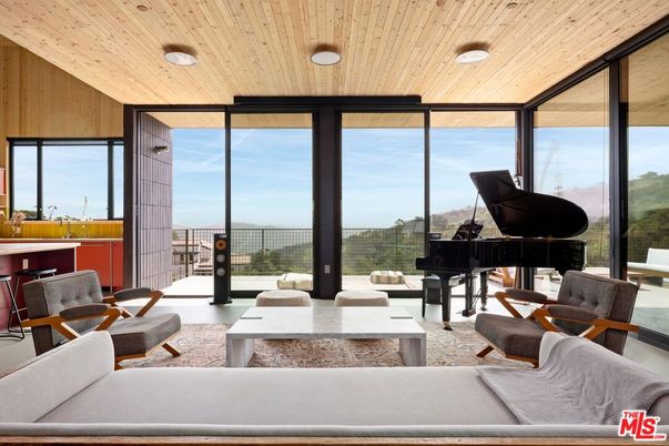 Interior, Living room, Piano, Recessed Lighting, Water, Wooden Ceilings, Wooden Walls