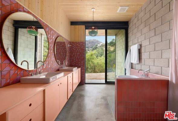 Bathroom, Dual Sink Vanities, Interior, Stone Walls, Wooden Ceilings