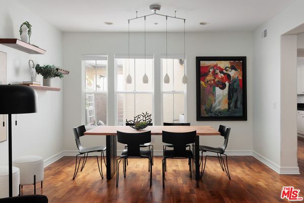 Dining room, Interior, Pendant Lights, Recessed Lighting, Wood Texture Flooring