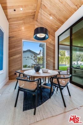 Dining room, Interior, Pendant Lights, Recessed Lighting, Wooden Ceilings, Wood Texture Flooring, Wooden Walls