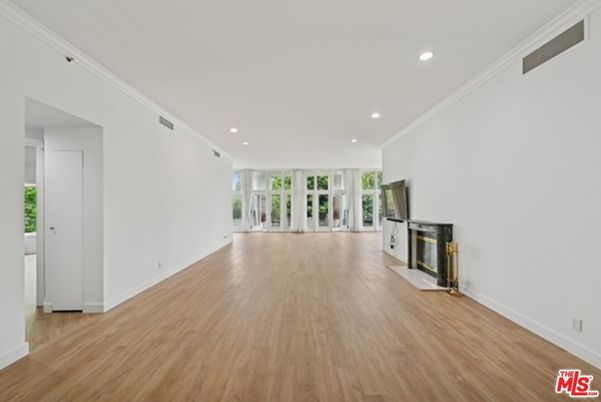 Empty room, Fireplace, Interior, Recessed Lighting, Wood Texture Flooring