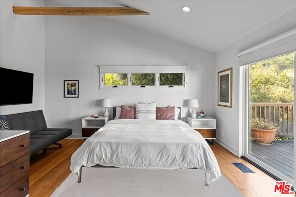 Bedroom, Interior, Recessed Lighting, Wooden Beams, Wood Texture Flooring