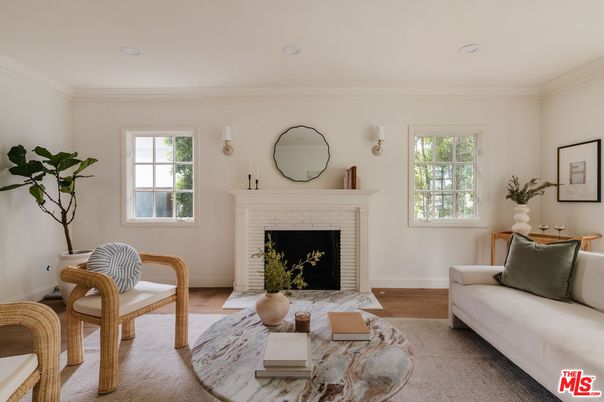 Fireplace, Interior, Recessed Lighting, Wood Texture Flooring