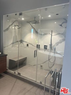 Bathroom, Glass Shower, Interior, Marble Walls, Recessed Lighting