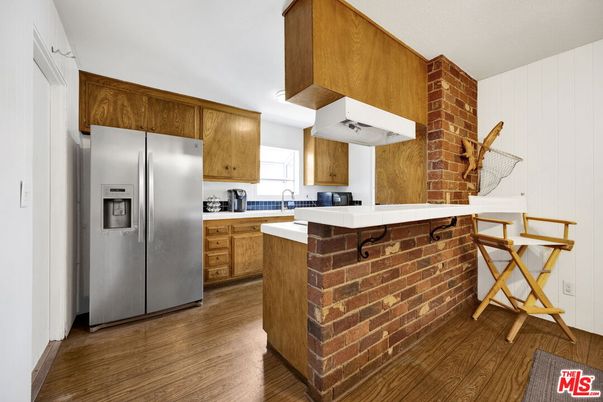 Interior, Kitchen, Stone Walls, Wood Texture Flooring