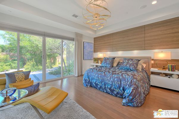 Bedroom, Interior, Pendant Lights, Recessed Lighting, Wood Texture Flooring