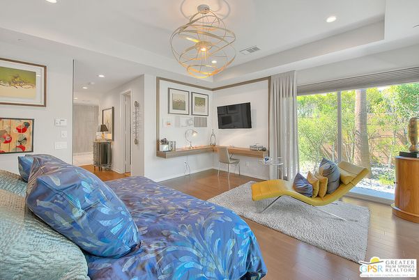 Bedroom, Interior, Pendant Lights, Recessed Lighting, Wood Texture Flooring