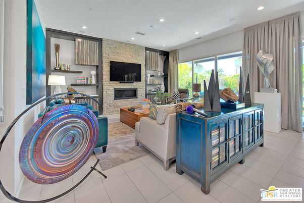Fireplace, Interior, Living room, Recessed Lighting, Stone Walls
