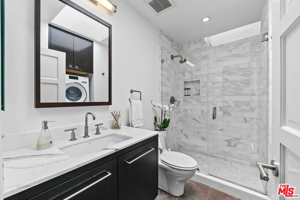 Bathroom, Glass Shower, Interior, Marble Walls, Recessed Lighting