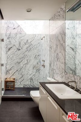 Bathroom, Glass Shower, Interior, Marble Walls, Recessed Lighting