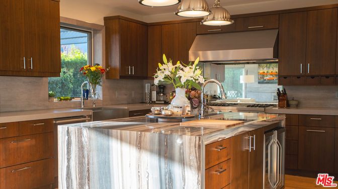 Interior, Kitchen, Pendant Lights, Stainless Steel Appliances, Wood Texture Flooring