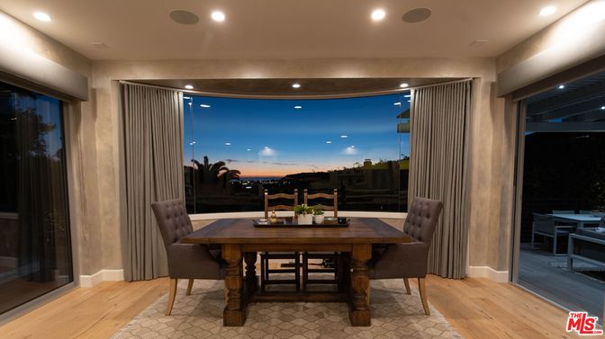 Dining room, Interior, Recessed Lighting, Wood Texture Flooring