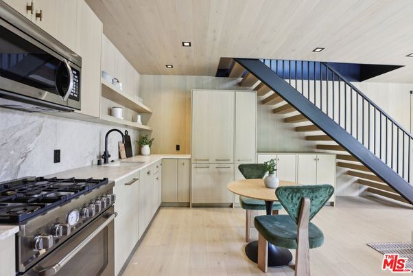 Interior, Kitchen, Recessed Lighting, Stainless Steel Appliances, Wooden Ceilings, Wood Texture Flooring