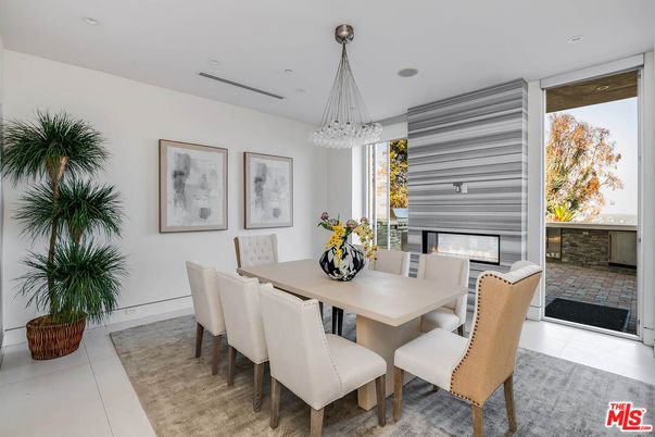 Dining room, Fireplace, Interior, Recessed Lighting