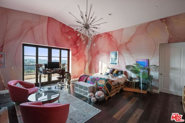 Bedroom, Chandelier, Home Office, Interior, Wood Texture Flooring