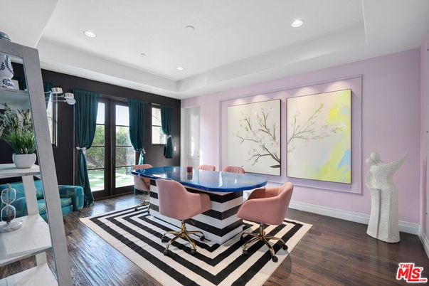Dining room, Interior, Recessed Lighting, Wood Texture Flooring
