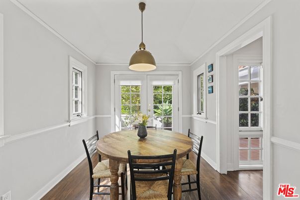 Dining room, Interior, Pendant Lights, Wood Texture Flooring