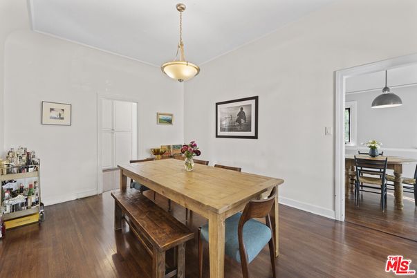 Dining room, Interior, Pendant Lights, Wood Texture Flooring