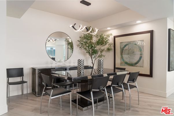 Dining room, Interior, Pendant Lights, Recessed Lighting, Wood Texture Flooring