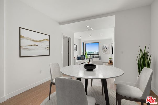 Dining room, Interior, Recessed Lighting, Wood Texture Flooring