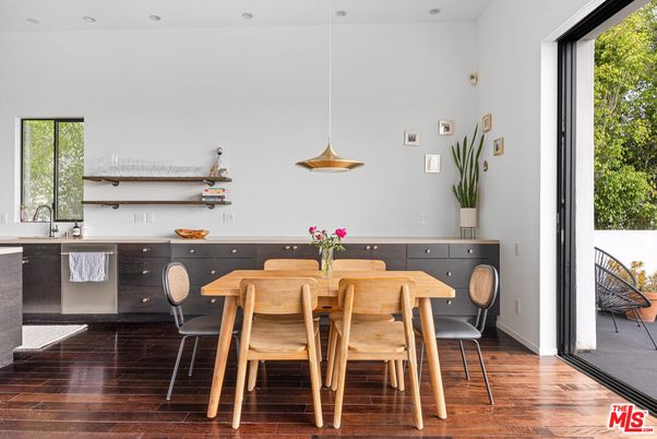 Dining room, Interior, Pendant Lights, Recessed Lighting, Wood Texture Flooring