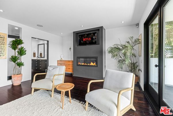 Fireplace, Interior, Recessed Lighting, Wood Texture Flooring