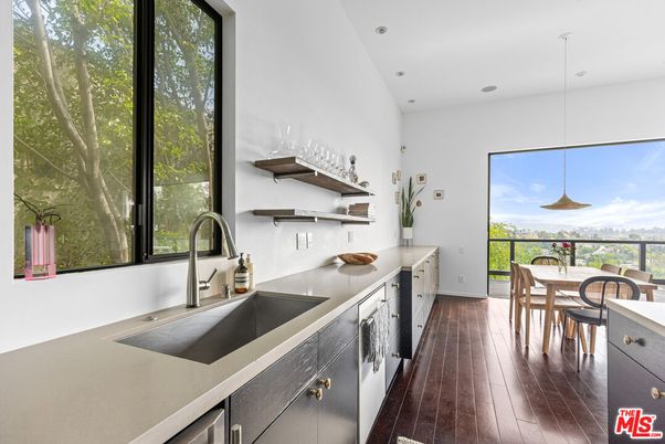 Dining room, Interior, Kitchen, Pendant Lights, Recessed Lighting, Wood Texture Flooring