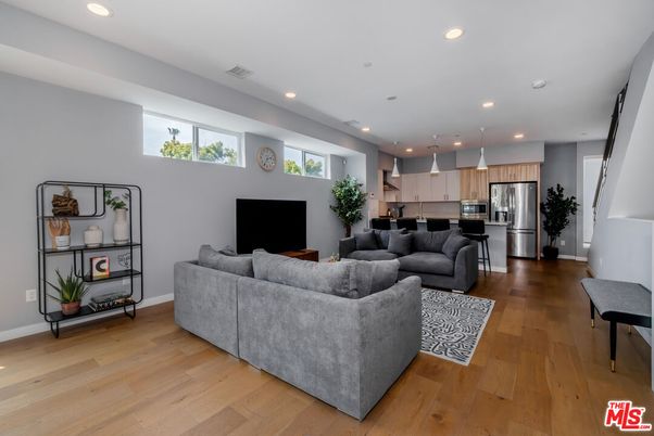 Interior, Kitchen, Living room, Recessed Lighting, Stainless Steel Appliances, Wood Texture Flooring