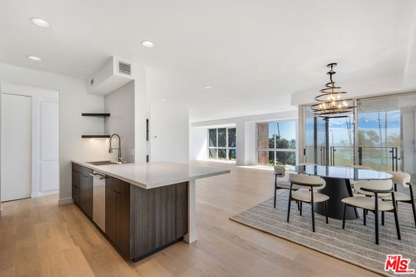 Dining room, Interior, Kitchen, Pendant Lights, Recessed Lighting, Water, Wood Texture Flooring