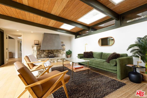 Fireplace, Interior, Living room, Recessed Lighting, Wooden Beams, Wooden Ceilings, Wood Texture Flooring