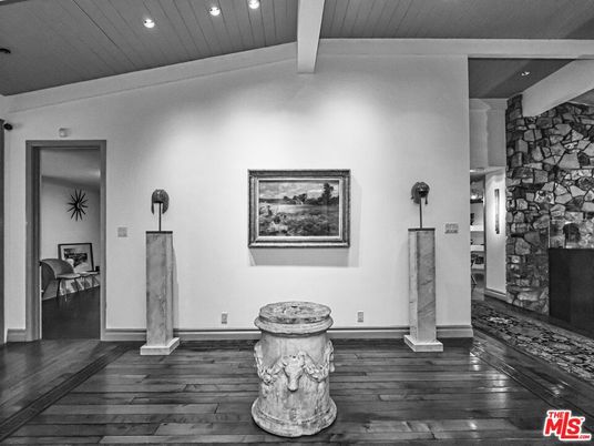 Fireplace, Interior, Recessed Lighting, Stone Walls, Wood Texture Flooring