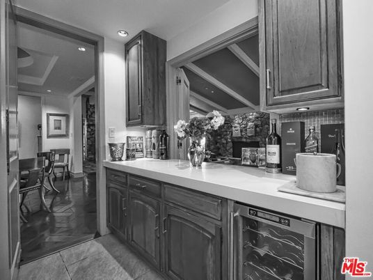 Dining room, Fireplace, Interior, Kitchen, Recessed Lighting, Wood Texture Flooring