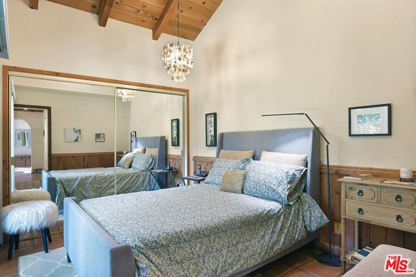 Bedroom, Chandelier, Interior, Pendant Lights, Wooden Beams, Wooden Ceilings, Wood Texture Flooring