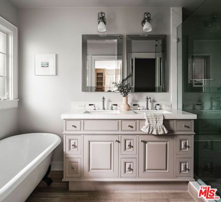 Bathroom, Dual Sink Vanities, Free Standing Baths, Glass Shower, Interior, Wood Texture Flooring