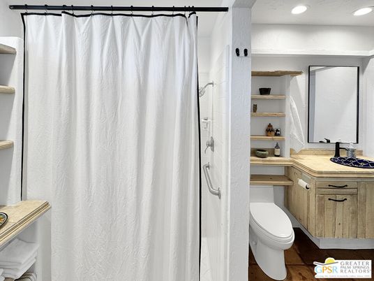 Bathroom, Interior, Recessed Lighting, Wood Texture Flooring
