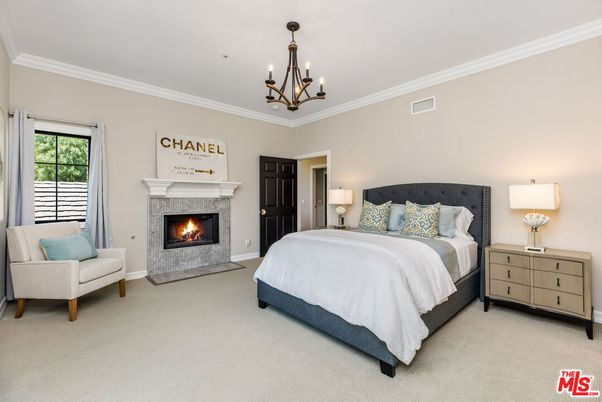 Bedroom, Chandelier, Fireplace, Interior