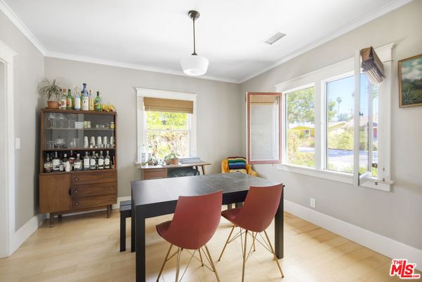 Dining room, Interior, Pendant Lights, Wood Texture Flooring