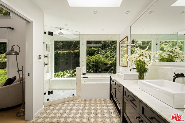 Bathroom, Glass Shower, Interior, Marble Walls, Recessed Lighting