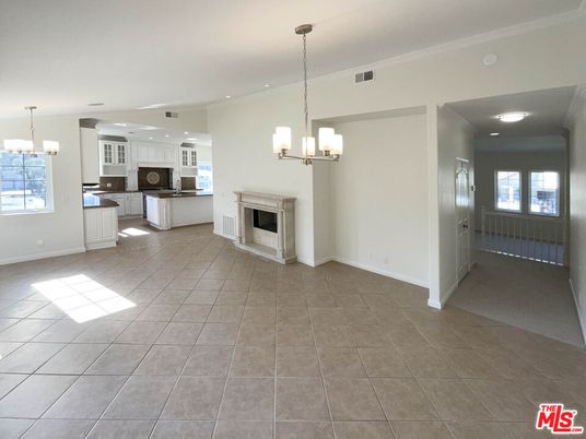 Chandelier, Empty room, Fireplace, Interior, Kitchen, Pendant Lights, Recessed Lighting