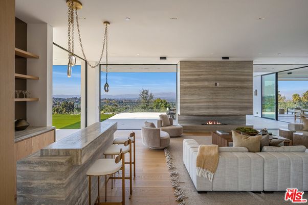 Fireplace, Interior, Living room, Pendant Lights, Recessed Lighting, Wood Texture Flooring