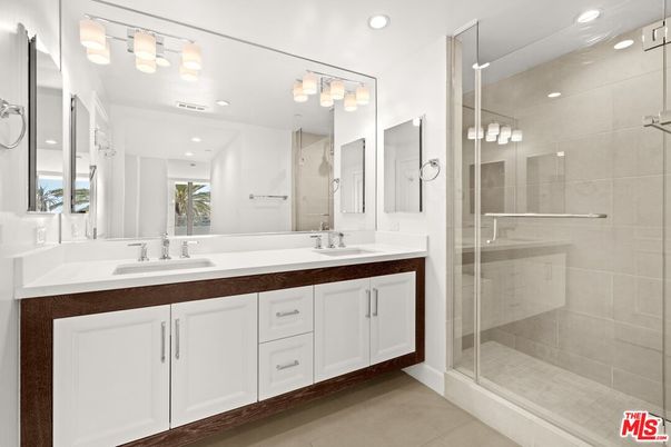 Bathroom, Dual Sink Vanities, Glass Shower, Interior, Recessed Lighting