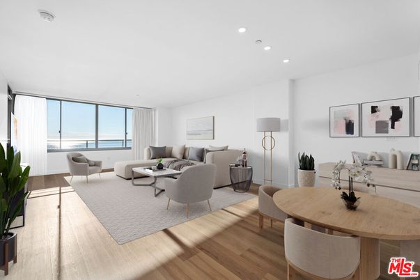 Dining room, Interior, Living room, Recessed Lighting, Water, Wood Texture Flooring