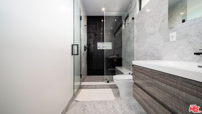 Bathroom, Glass Shower, Interior, Marble, Marble Walls, Recessed Lighting