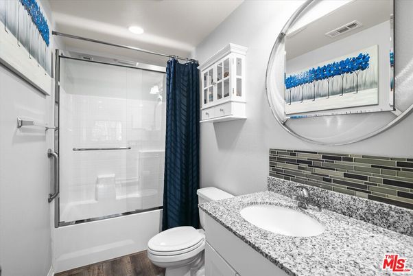 Bathroom, Glass Shower, Interior, Recessed Lighting, Wood Texture Flooring