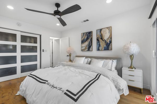 Bedroom, Interior, Recessed Lighting, Wood Texture Flooring