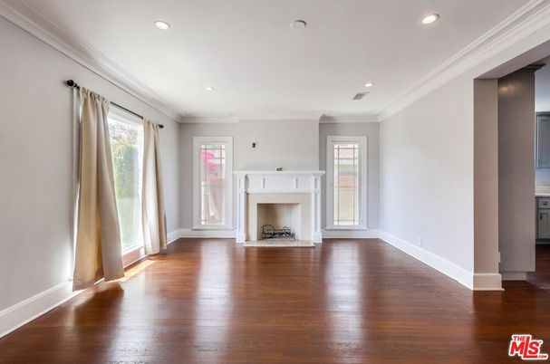 Empty room, Fireplace, Interior, Recessed Lighting, Wood Texture Flooring