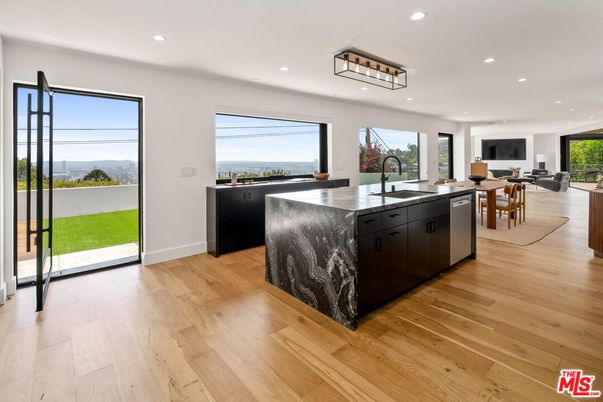 Dining room, Interior, Kitchen, Recessed Lighting, Water, Wood Texture Flooring